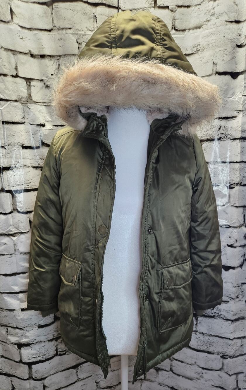 Bernardo Women Olive Green Puffer Parka Coat Faux Fur Hood Quilted Winter Jacket